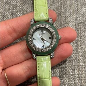 Green and Silver Gianna Watch with Crystal Accents